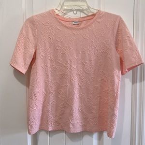 Anthropologie Pimkie Light Ballerina Pink rose floral embroidered printed SS top